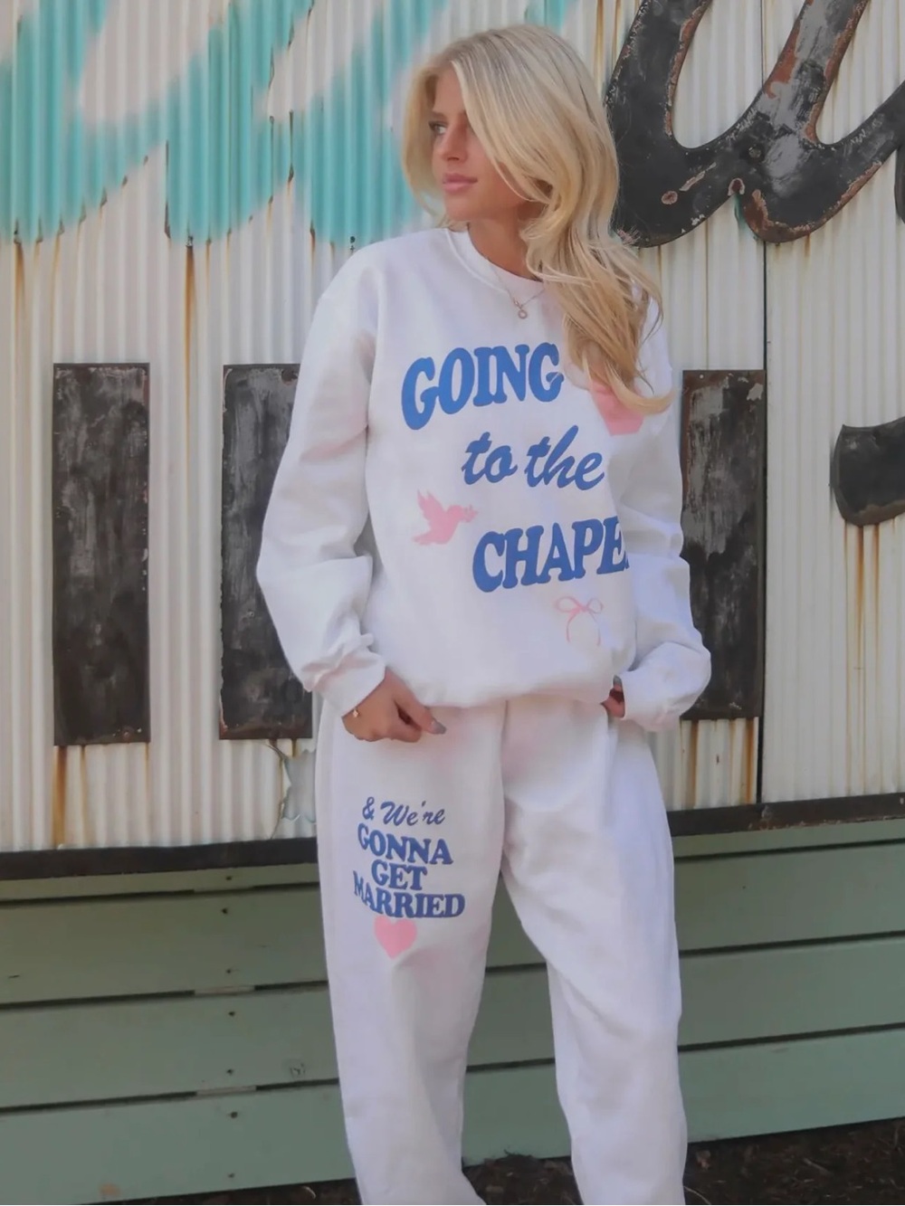 Gildan White 'Going to the Chapel' Graphic Sweatshirt & Joggers